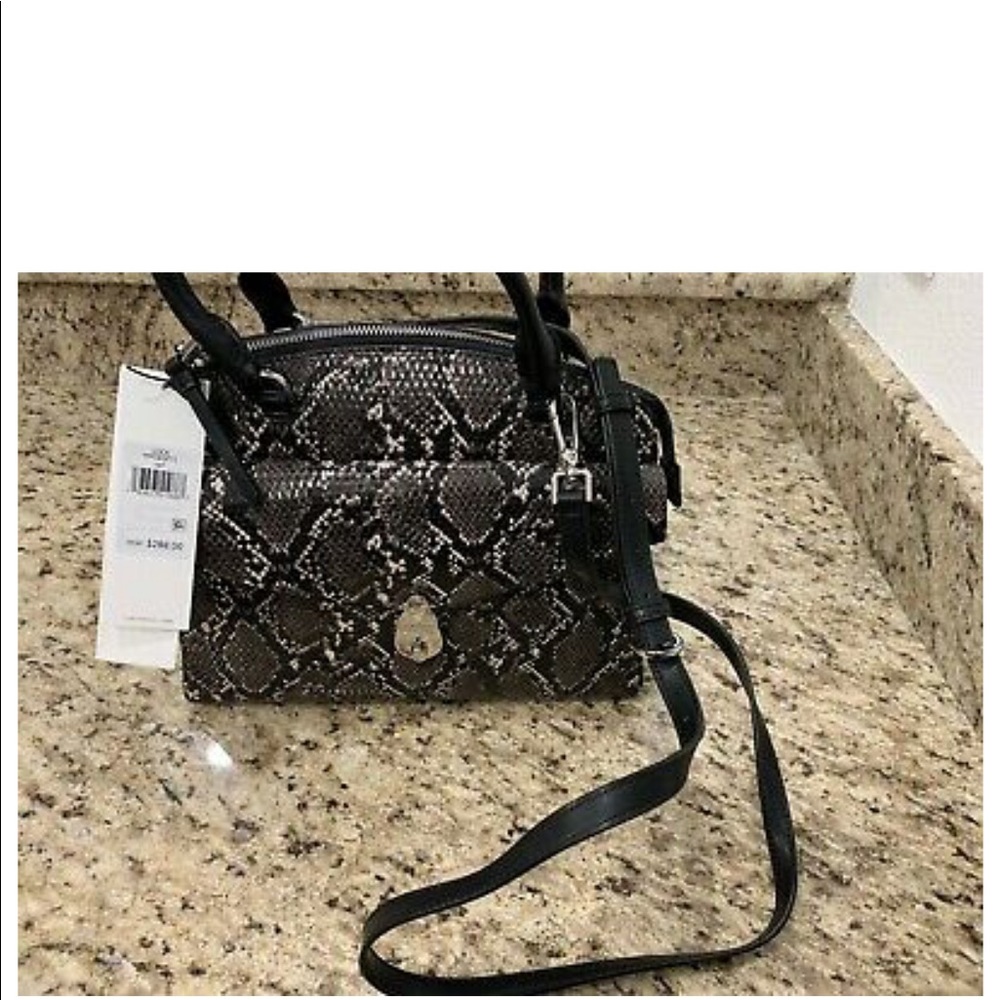 Calvin Klein Lock Satchel Purse Handbag Gray Snake